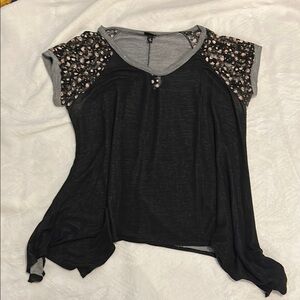 Torrid Black Asymmetrical Embellished Cap Sleeve Tee